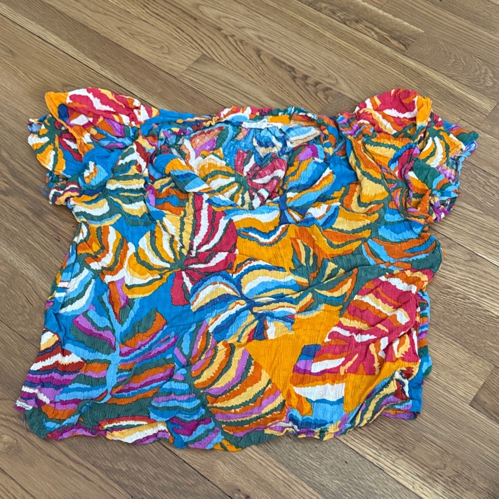 Christian Siriano Multicolor Leaf Pattern Top